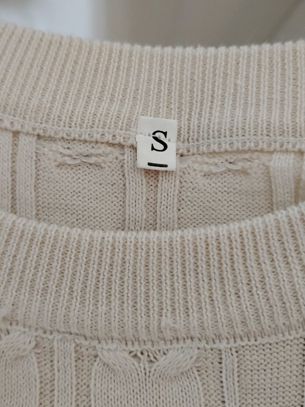 Cream Cable Knit Puff Sleeve Sweater Dress - Picture 4 of 7